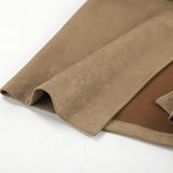 Pbong  New Autumn/Winter Vintage Suede Half Skirt for Women Elegant Commuting Brown Slit Straight Suit Skirt High Waist Long Skirt