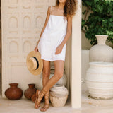 Cotton Linen Comfortable Summer Slip Dress Chic Lace-up Short Dress Retro Solid Color Sleeveless Casual Woman Clothing 2025 New