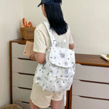 Women Small Nylon Cartoon Print Drawstring Backpack Casual Cute Flap Daypack for School & Daily Use New Trend Backpacks