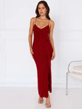 Spaghetti Strap Ruffle Sexy Maxi Dress Women Summer New Lace-up Sleeveless Backless Split Bodycon Long Dress Elegant