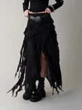Deeptown Gothic Black Y2k Skirts Women Gyaru 2000s Lace Irregular Long White Skirt Streetwear Irregular Ruffle Skirts Aesthetic