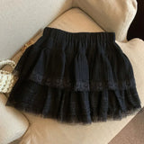 Pbong  New Black White Lace Spliced Women's Skirt Sweet Cute Cascading Ruffles Cake Skirts College Style Summer All-Match A-Line Skirt