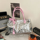 Pbong  Sequins Shoulder Bags for Women Designer New Trendy Fashion Evening Party Bling Square Bag Handbags and Purses