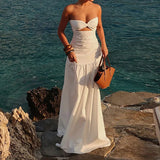 New Spice Girl Beach Vacation Tube Tops Dress Sexy Hollow Out Solid Color Evening Dress Fashion Strapless High Waist Party Dress