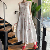 Pbong  Chic Flowy Long Dress Women's round Neck Back Tie Loose A-Line Silhouette Casual Comfortable Maxi Dress Summer Season