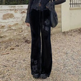 Euramerican Spice Woemn Star Hot Diamond Print Casual Pants Y2k Spliced Low Waist Drawstring Trousers Harajuku Velvet Flare Pant