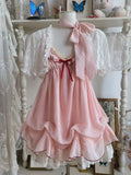 Japanese Kawaii Lolita Dress Sets Harajuku Sweet Short Party Dress Vintage Polka Dot Strap Dress + Short Cardigan Summer Suits