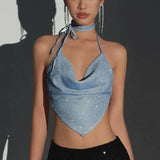 Pbong  Sexy Fashion Sexy Evening Hip Hop Sequin Tank Tops Personality American Halter Lrregular Crop Top Y2k Harajuku Punk Camis