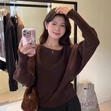 Pbong  Gentle One-Shoulder Lantern Sleeve Knitted Sweater Loose Fit Autumn Winter Fashion Single Wear Inner Match Versatile Shoulder