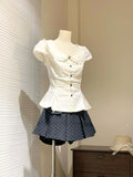 Y2k Harajuku Vintage Sweet 2 Piece Skirt Sets 2000s Peter Pan Collar Tops + Polka Dot Mini Skirts Japan Summer Women Suits Chic