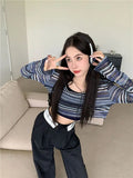 Y2K Harajuku Striped T-shirts Women Crop Tops Vintage Streetwear Sexy Sweet Casual E Girl Long Sleeve T-Shirts Fashion