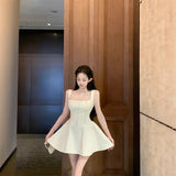 Pbong  Original High Quality French Polka Dot Strap Dress Women's Summer Sexy Slimming Short Skirt Mini Dress Square Collar Sleeveless