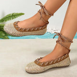 Pbong  Plus-Size Women's Bohemian-Style Woven Sandals, Breathable Hollow Shoes for Seaside and Vacation Beach Wear