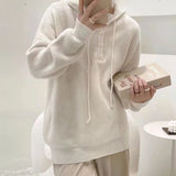 Hooded Sweater for Women Loose Button Front Long Sleeve Rib Knit Pullovers Hoodie Fall Winter Teen-girl Casual Chic Outfit