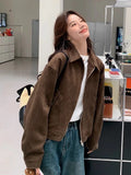 American Y2K Jacket Women Vintage Loose Faux Suede Long Sleeve Casual Coat Hip Hop Fall Winter Lady Streetwear New Outwear