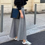 Retro Chic High Waist Gray Elegant Women Skirt Solid Color Zipper Pleat Long Skirt Fashion Office Lady Woman Clothing 2025 New