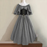 Pbong  Halloween Costumes for Women Medieval Retro Contrasting Color Slim Swing Dress One-word Shoulder Dress Love Live Cosplay