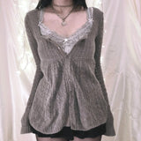 y2k Fairycore Knitted Sweater Women 2000s Vintage Single Breasted Long Sleeve Knitted Cardigan Tops Milkmaid Clothing Streetwear
