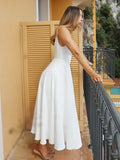 Elegant Square Collar White Long Dress 2025 New Summer A-line Sleeveless Tank's Dress Fashion Vacation Party Wedding Women Dress