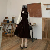 Pbong  Plus Size Slimming French Style Midi Dress Fake Two-Piece Long Sleeve Autumn Winter New Arrival Waist-Cinching for Short Women