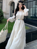 Autumn Women Fashion Vintage Casual Off Shoulder Long Sleeve Midi Dress O Neck A-Line Ruffles Party Birthday Dress New Clothing