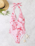 Halter Monokini One Piece Swimsuit Women Printed Backless Swimwear Female Bathers Bathing Swimming Swim Suit Beachwear