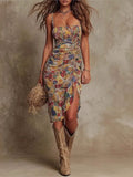 Pbong  Summer Floral Print Long Dress Women Fashion Beach Casual Sleeveless Spaghetti Strap Maxi Dresses Elegant