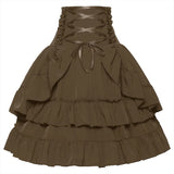Pbong  Spring European Vintage Style Women High Waist Ruffled Long Skirt Solid White Party Dance Victorian Cosplay Costume Skirt