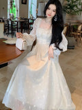 Women Summer Elegant Fairy Midi Dress Causal Long Sleeve Vintage Party Dress Female Ruffles Party Gown Dress Korean Chic Y2k New