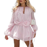 Euramerican New Fashion O Neck Long Sleeve Women Short Dress Y2k Simple Office Lady Elegant Clothes Harajuku Slim Waist Dress