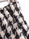 2025 New Spring Houndstooth Tweed Short Coat And Pleated Skirt Women Sets Single Breasted Retro Jacket + High Waist Skirt Suit