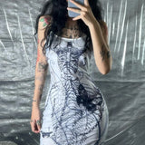 Gothic Strap Butterfly Printed Long Dress