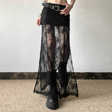 Side Slit Lace Skirts For Women Summer New See Through High Waist Skirt Ladies Black Casual Loose Sexy Skirts Woman