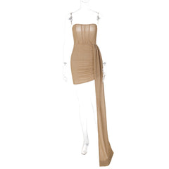 Khaki Mini Strapless Dress Summer Black Bright Silk Corset Bodycon Dress for Women Sexy Backless Evening Party Club Outfits