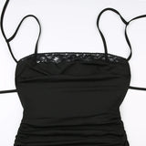 Black Strap Backless Lace Up Long Dress