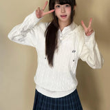 Preppy Style Women Knitted Pullovers Vintage Japanese Style White Hooded Sweaters JK Female Oversized Fashion Pullovers