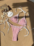 Halter Wrinkled Weave Bikini Women Swimwear Female Swimsuit Two Pieces Bikini Set Brazilian Bathing Suit Swim Beach Wear