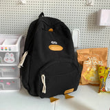Pbong  Cute Duck Face Corduroy Large Capacity Backpack with 3D Duck Feet Design Lightweight Casual Daypack for Students Teens Travel