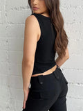 Summer Solid Patchwork Tank Top Side Split Casual High Street For Women Crop top Fashion Streetwear Female Y2k Top Vest