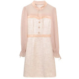 Pbong  Sweet Elegant Spring Autumn Dresses New Women's Bow Button Patchwork Korean Fashion Chic Long Sleeve Slim Mid-lengt A-line Dress
