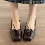 Pbong  Women's Loafers Shoes Square Toe Shallow Designer Heels Shoes New Heeled Sandals Retro Fad Walking Leather Casual Mujer Zapatos
