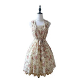 Summer Japan Style Sweet Print Slim Strap Dress 2000s Lace Patchwork One Piece Dress Korean Harajuku Vintage Beach Party Dress