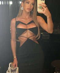 Hollow Out Spaghetti Strap Dress Summer Black Backless Bodycon Women Maxi Sexy Fashion Dresses Party Club Evening