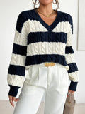 Autumn and winter new V-neck twisted flower pullover sweater for women's clothing