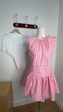 Pbong  Women Pink Gingham Check Sleeveless Halter Dress Ruffle Hem Fit And Flare Mini Dress Cute Casual Summer Dress