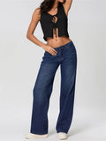 Women's Denim Pants Low Waist Wide Leg Trousers with Pockets Spring Summer Casual Loose Jeans