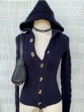 Pbong  Korean Style Hooded Knitted Cardigan Slim Fit Sweater Jacket Ultra Short Pure Color Spring Season Long Sleeve Women's Casual Set