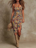 Pbong  Summer Floral Print Long Dress Women Fashion Beach Casual Sleeveless Spaghetti Strap Maxi Dresses Elegant