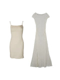 Lace Embroidery Chic Long Dress With Slip Dress Beige Slim Fashion Summer Dress Short Sleeve Vacation Women Dress 2025 New