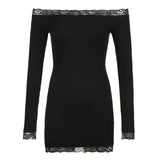 Elegant Lace Patched Off Shoulder Dress